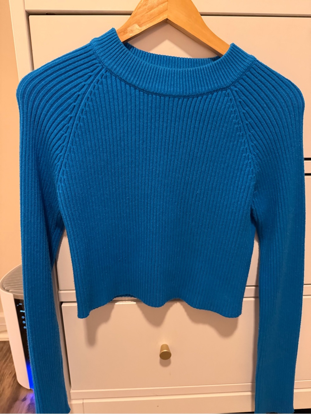 Deluc Bright Blue Ribbed Cropped Sweater